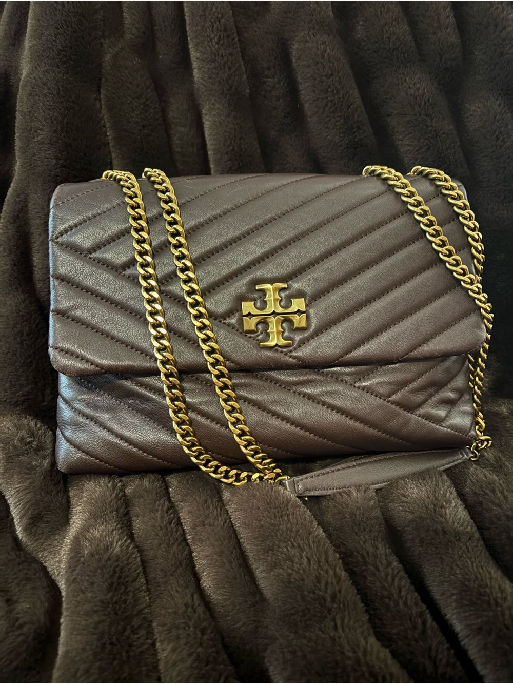 Tory Burch Kira Chevron Convertible Shoulder Bag Tempranillo Oxblood Leather